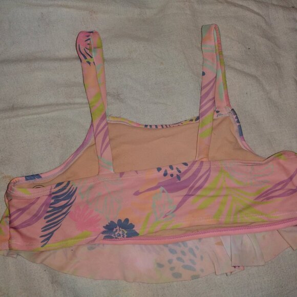 Wonder Nation kids swimsuit bikini top pink with tropical leaf design - Picture 2 of 4